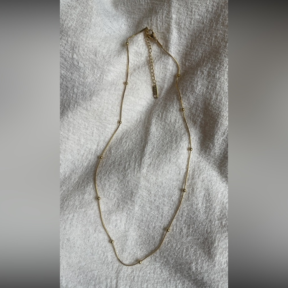 14k gold plated stainless steel beaded necklace - brand new